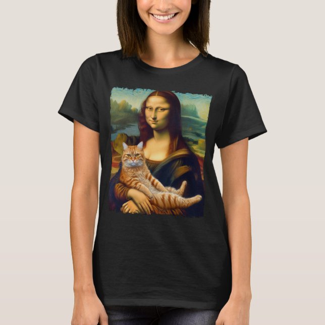 Mona Lisa mit Orange Cat Funny Art Gemälde T-Shirt (Vorderseite)