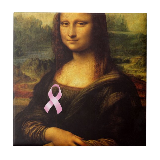 Mona Lisa mit rosa Ribbon Fliese (Vorderseite)