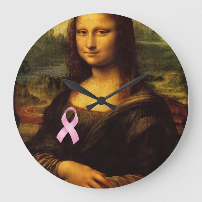 Mona Lisa mit rosa Ribbon Große Wanduhr (Vorderseite)