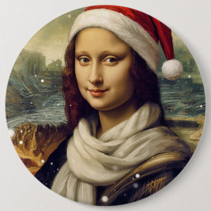 Mona Lisa mit Santa-Hut Button