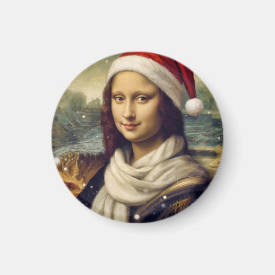 Mona Lisa mit Santa-Hut -weihnachtlich Magnet