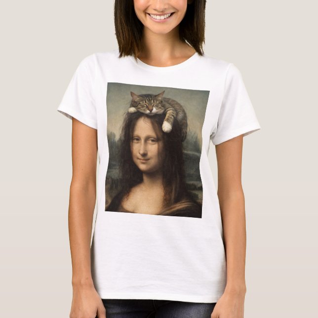 Mona Lisa mit schlafender Katze T-Shirt (Vorderseite)