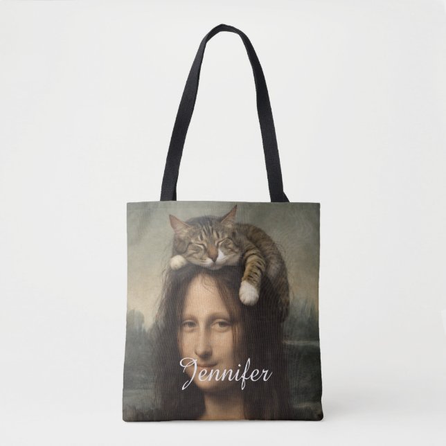 Mona Lisa mit schlafender Katze Tasche (Vorderseite)