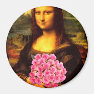 Mona Lisa mit Strauß rosa Rosen Magnet