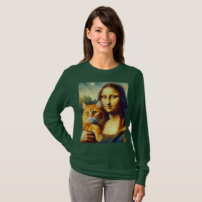 Mona Lisa painting La Gioconda with Cat T-Shirt (Vorne ganz)