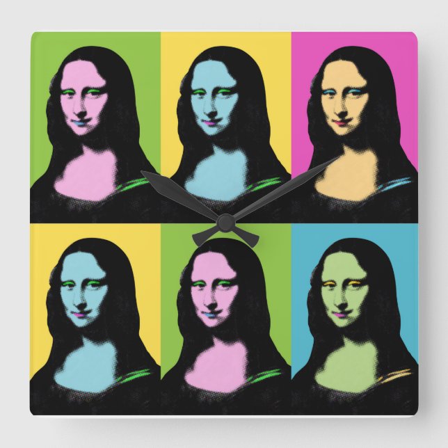 Mona Lisa - Pop Art Style  Quadratische Wanduhr (Vorderseite)