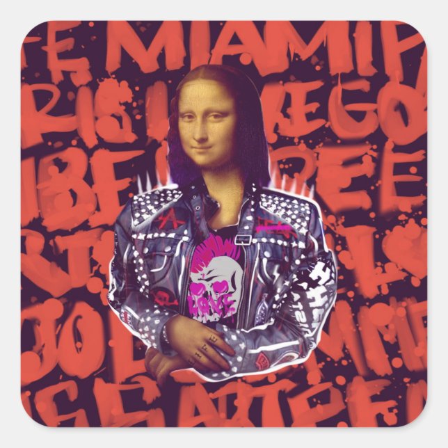 Mona Lisa Punk Art Quadratischer Aufkleber (Vorderseite)