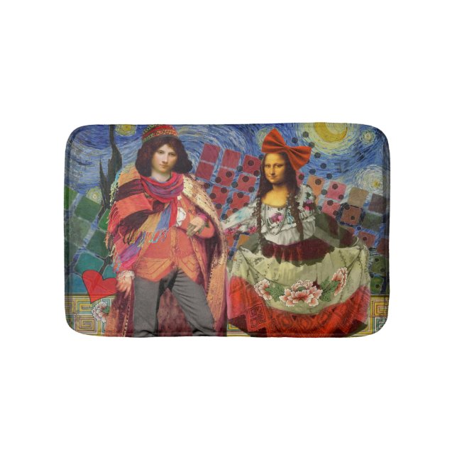 Mona Lisa Romantic Funny Colorful Arte work Badematte (Vorderseite)