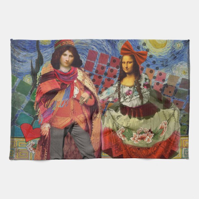 Mona Lisa Romantic Funny Colorful Arte work Küchentuch (Horizontal)