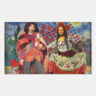 Mona Lisa Romantic Funny Colorful Arte work Rechteckiger Aufkleber