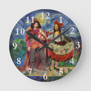 Mona Lisa Romantische Lustige Bunte Kunstwerke Runde Wanduhr