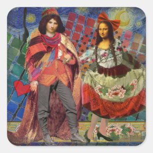 Mona Lisa Romantische Lustige Farbige Kunst Quadratischer Aufkleber