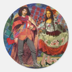 Mona Lisa Romantische Lustige Farbige Kunst Runder Aufkleber