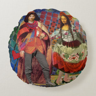Mona Lisa Romantische Lustige Farbige Kunst Rundes Kissen