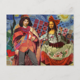 Mona Lisa Romantische Lustige Farbige Kunstwerke Postkarte