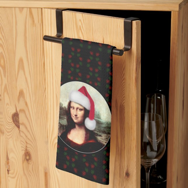 Mona Lisa Santa Hat Christmas Geschirrtuch (Drittel gefaltet)