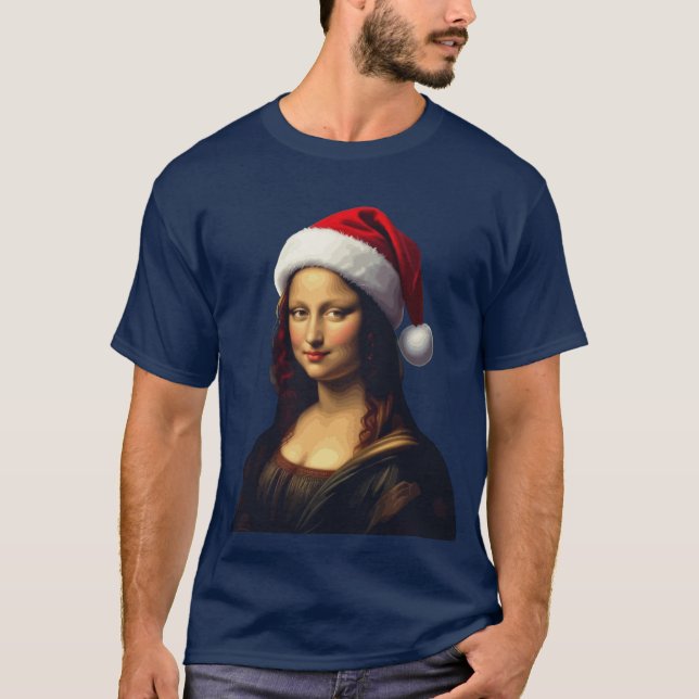 Mona Lisa Santa Hat Christmas Holiday Cut Out T-Shirt (Vorderseite)