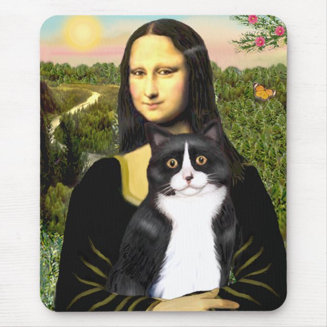 Mona Lisa - Schwarz-Weiß-Katze Mousepad (Vorne)