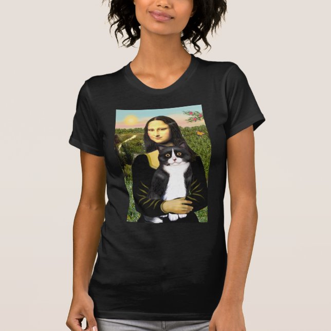Mona Lisa - Schwarz-Weiß-Katze T-Shirt (Vorderseite)