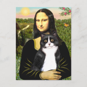 Mona Lisa - schwarz-weiße Katze Postkarte