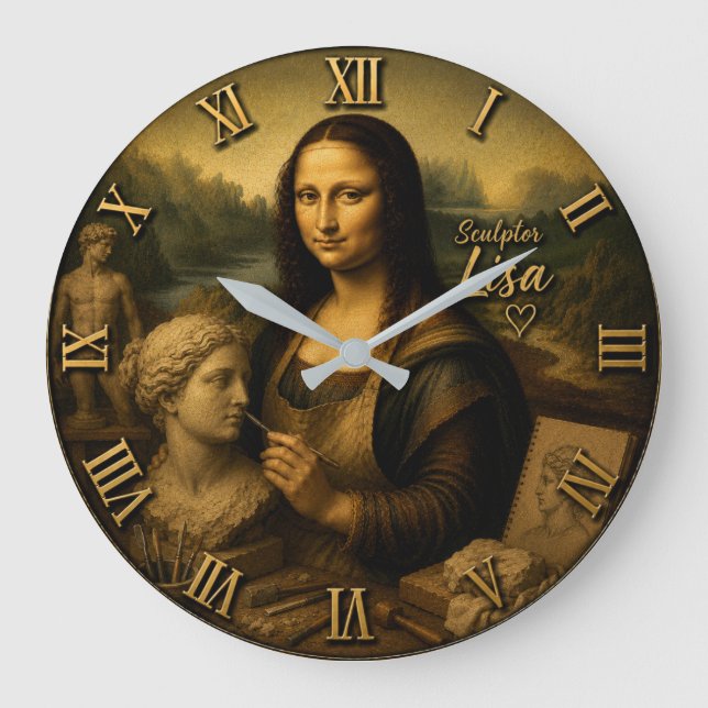 Mona Lisa Sculptor Große Wanduhr (Vorderseite)