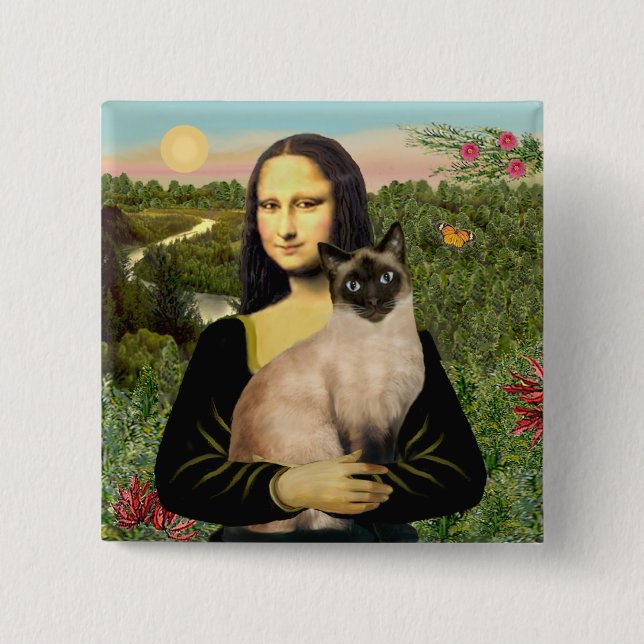 Mona Lisa - Seal Point Siamese Katze Button (Vorderseite)