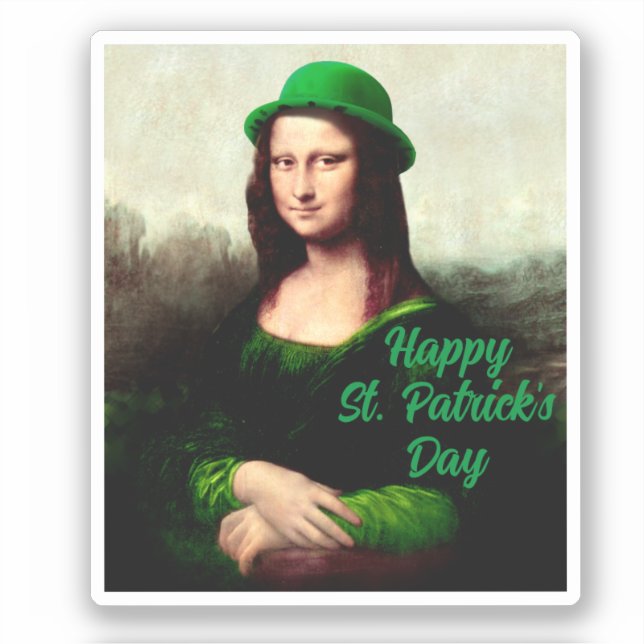 Mona Lisa St. Patrick's Day Clover Aufkleber (Vorderseite)