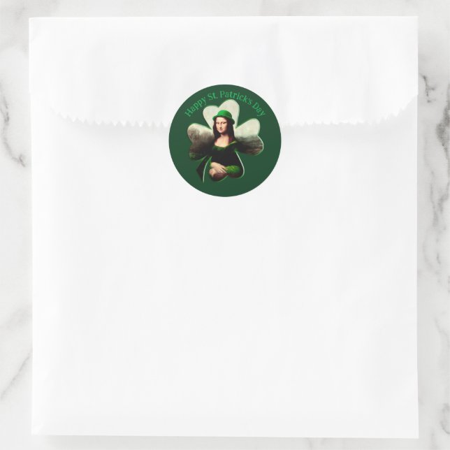 Mona Lisa St. Patrick's Day Clover Runder Aufkleber (Tasche)