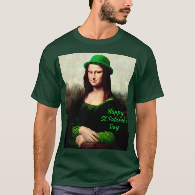 Mona Lisa St. Patrick's Day Clover T-Shirt (Vorderseite)