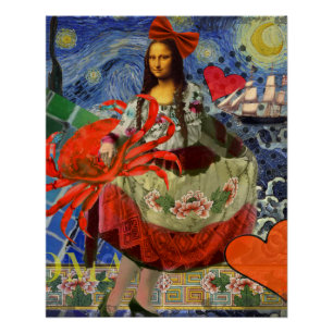 Mona Lisa Sternennacht Collage: Whimsical Surreal Poster