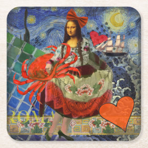 Mona Lisa Sternennacht Collage: Whimsical Surreal Rechteckiger Pappuntersetzer