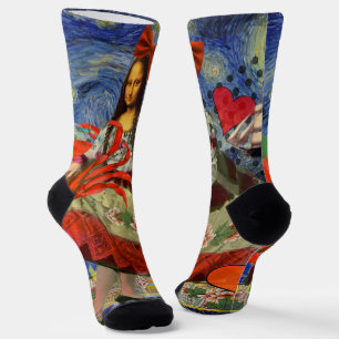 Mona Lisa Sternennacht Collage: Whimsical Surreal  Socken