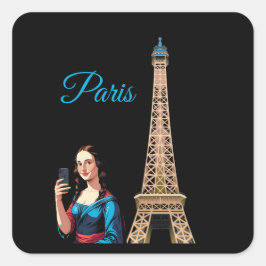 MONA LISA TAKING SELFIE SURREAL PARIS  QUADRATISCHER AUFKLEBER