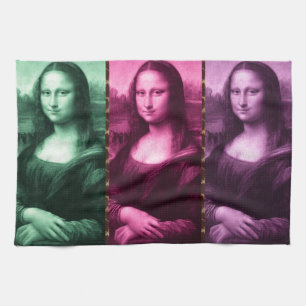Mona Lisa Tierdruck Grün Pink Lila Geschirrtuch
