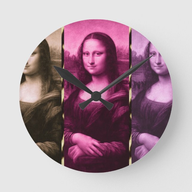 Mona Lisa Tierdruck-lila rosa Schokolade Runde Wanduhr (Vorderseite)
