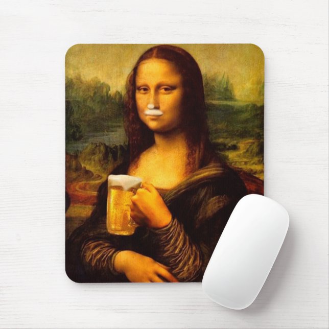 Mona Lisa trinkt Bier, Bierliebhaber Mousepad (Mit Mouse)