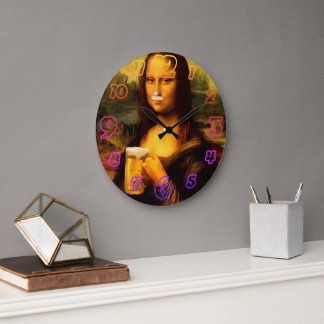 Mona Lisa trinkt Bier Liebhaber Große Wanduhr