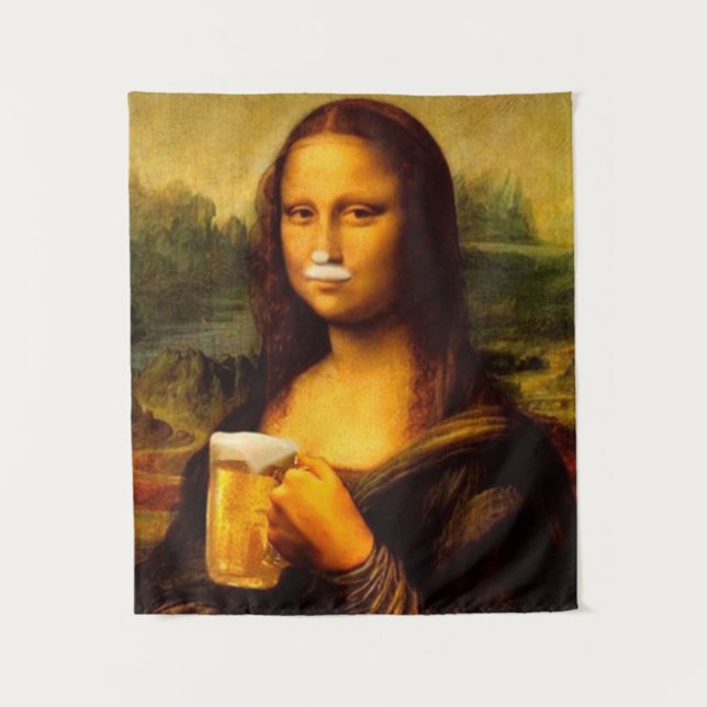 Mona Lisa trinkt Bier Liebhaber Wandteppich (Vorderseite)