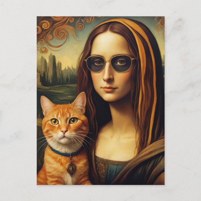 Mona Lisa und ihre Ingwerkatze Postkarte (Vorderseite)