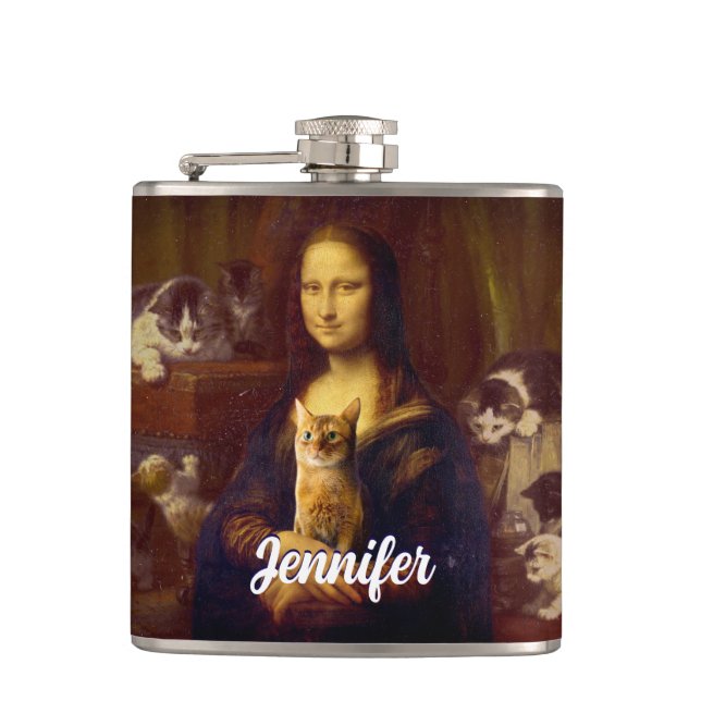 Mona Lisa und ihre Katze Flachmann (Vorderseite)