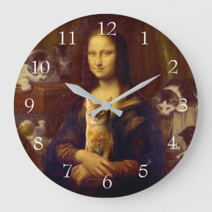 Mona Lisa und ihre Katze Große Wanduhr