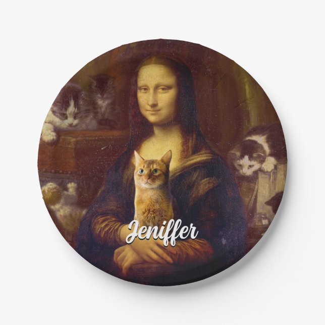 Mona Lisa und ihre Katze Pappteller (Vorderseite)