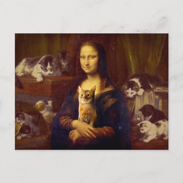 Mona Lisa und ihre Katze Postkarte (Vorderseite)