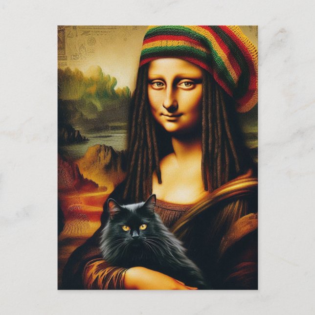 Mona Lisa und ihre schwarze Katze Postkarte (Vorderseite)