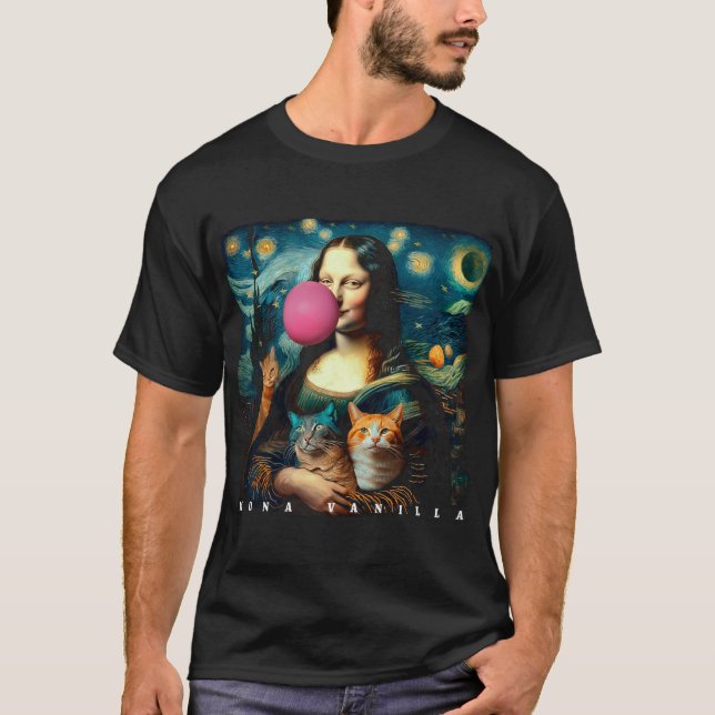 Mona Lisa und Van Gogh mit Katzen. Da Vinci & Star T-Shirt (Vorderseite)