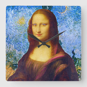 Mona Lisa und Van Gogh Quadratische Wanduhr