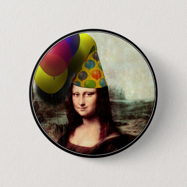 Mona Lisa Wearing Party Hat Button (Vorderseite)