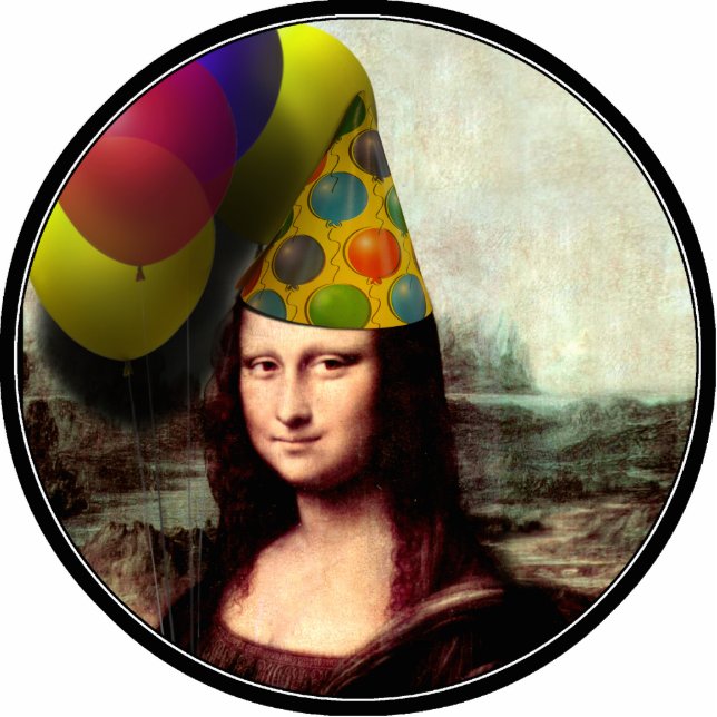 Mona Lisa Wearing Party Hat Freistehende Fotoskulptur (Vorne)