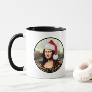 Mona Lisa Weihnachtsmann Hut Weihnachten Tasse