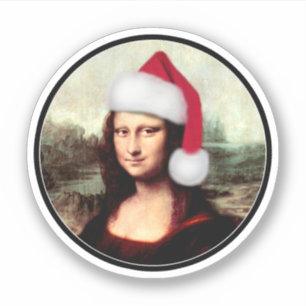 Mona Lisa Weihnachtsmannmütze Weihnachten Aufkleber
